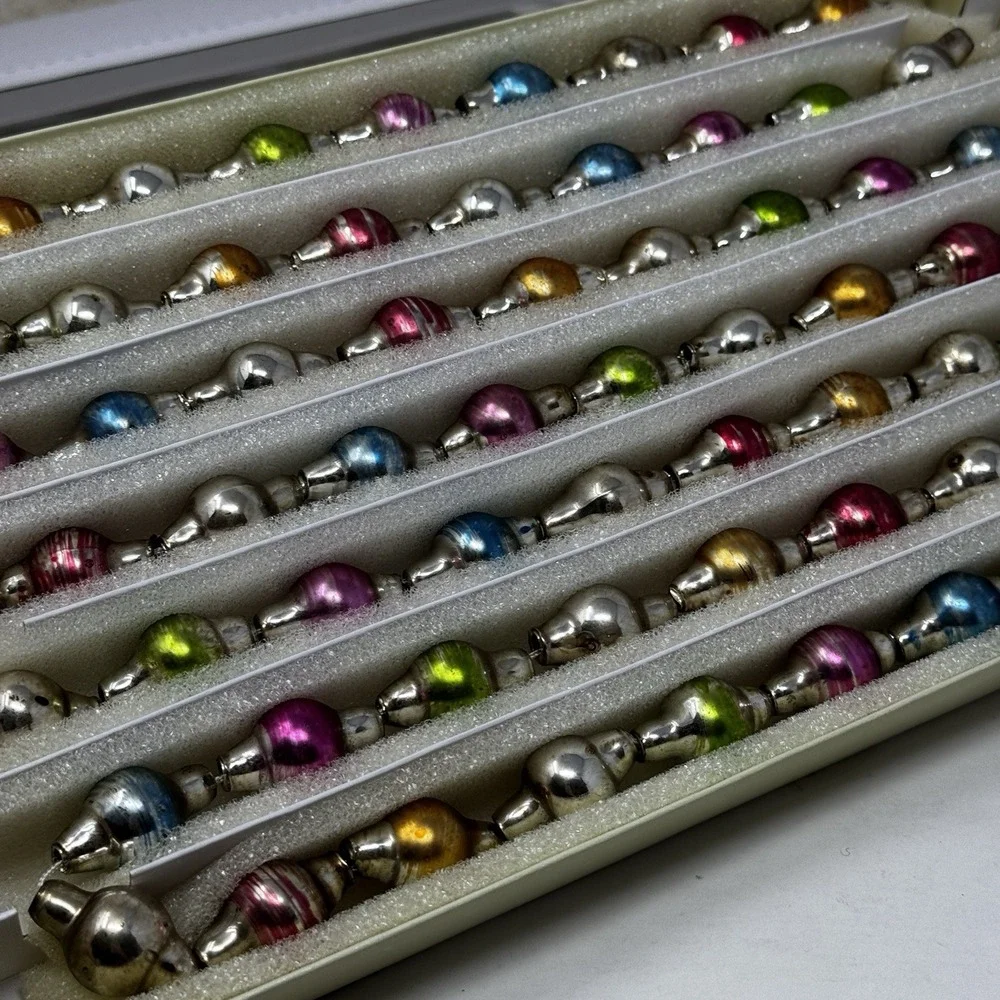 Vintage Glass Bead Garland Jewel Tones Orig Box Bethany Lowe 2 Boxes Lot Mercury